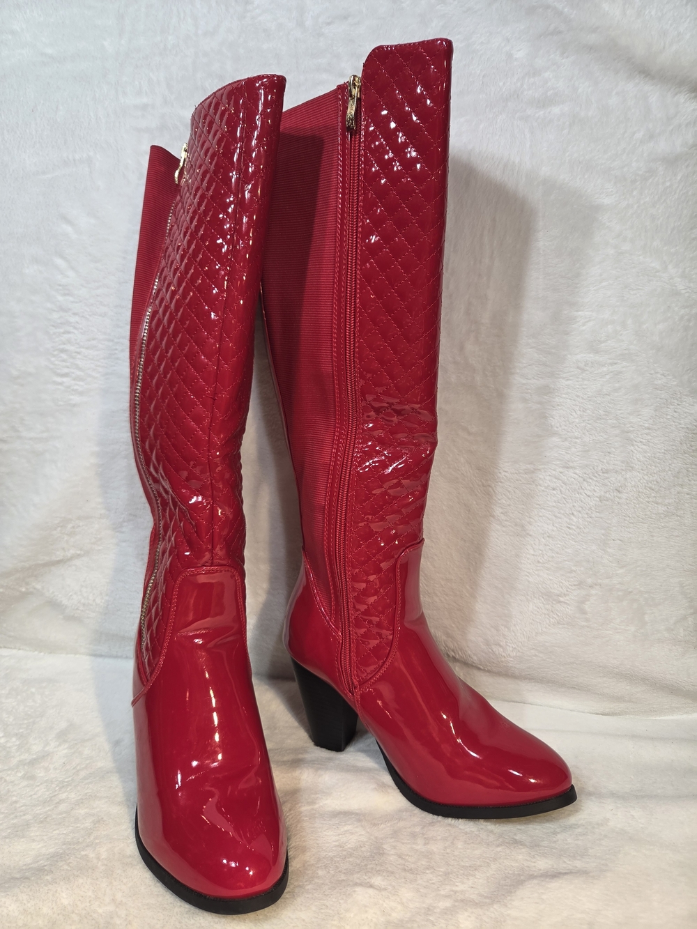 DbDk Fashion Red Patent Block Heel Boots